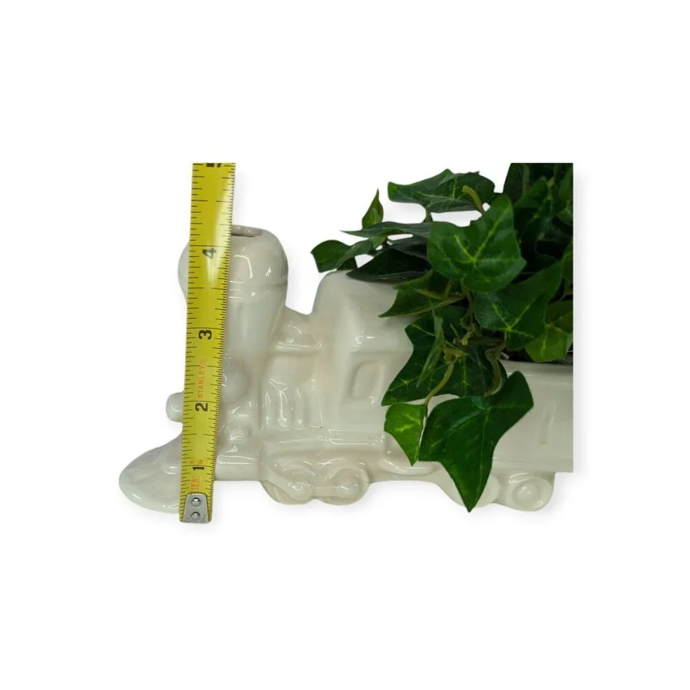 Ceramic Train Off White Planter w/Fake Ivy